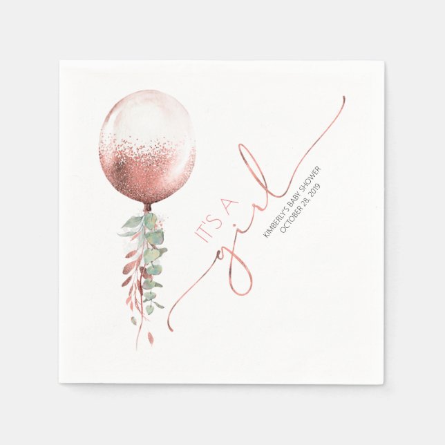 Pink Gold Balloon Garland Elegant Baby Shower Napkin (Front)