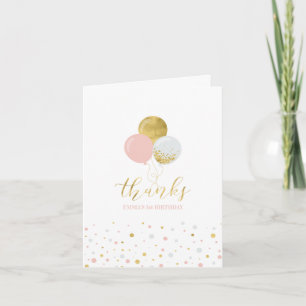 Pink & Gold Balloons 1st Girl Birthday Thank you Card