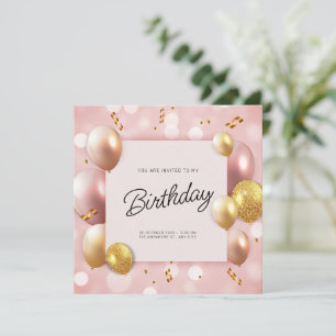 Pink Gold Balloons Birthday Invitation