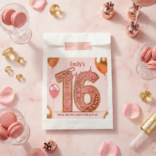 Pink Gold Balloons Glam Sweet 16 Birthday Party Favour Bag