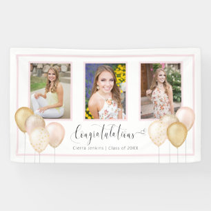 Pink Gold Balloons Three Photos Graduation Banner