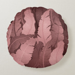 Pink Gold Banana Leaves: Luxury Round Pillow