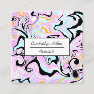 Pink, Gold, Black and Blue Marble Swirls Square Business Card