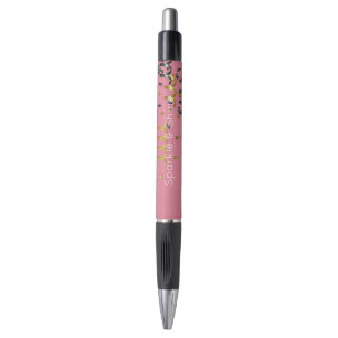 Pink Gold Black Confetti Pen