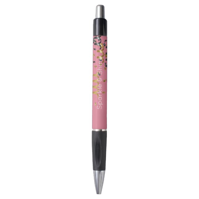 Pink Gold Black Confetti Pen (Front Vertical)