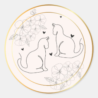 Pink Gold Black Minimal Drawn Floral Cat Sticker