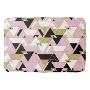Pink Gold Black White Boho Glam Triangles Pattern  Bath Mat