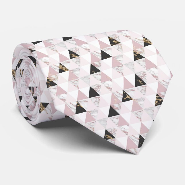 Pink Gold Black White Marble Geometric Men's Tie (Rolled)