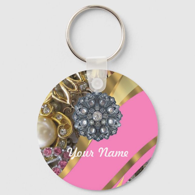 Pink & gold bling keychain (Front)