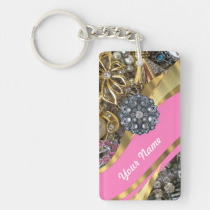 Pink & gold bling keychain