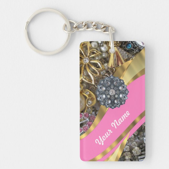 Pink & gold bling keychain (Front)