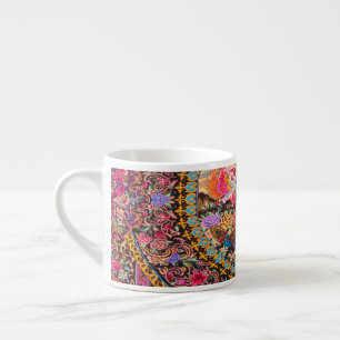 Pink Gold Blue Persian Floral Flowers Peacock Espresso Cup