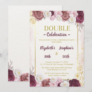 Pink Gold Blush Adult Joint Double Birthday Party Invitation