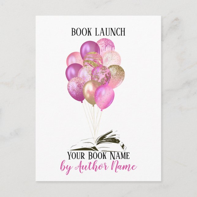Pink Gold Book Launch Party Invitation Postcard (Front)
