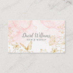 Pink Gold Botanical Art Liquid Watercolor Business Card