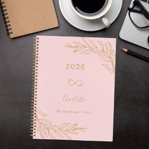 Pink gold botanical foliage elegant notebook