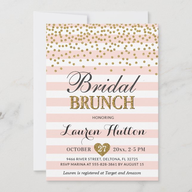Pink Gold Bridal Brunch Invitations Cartes Mimosa (Devant)