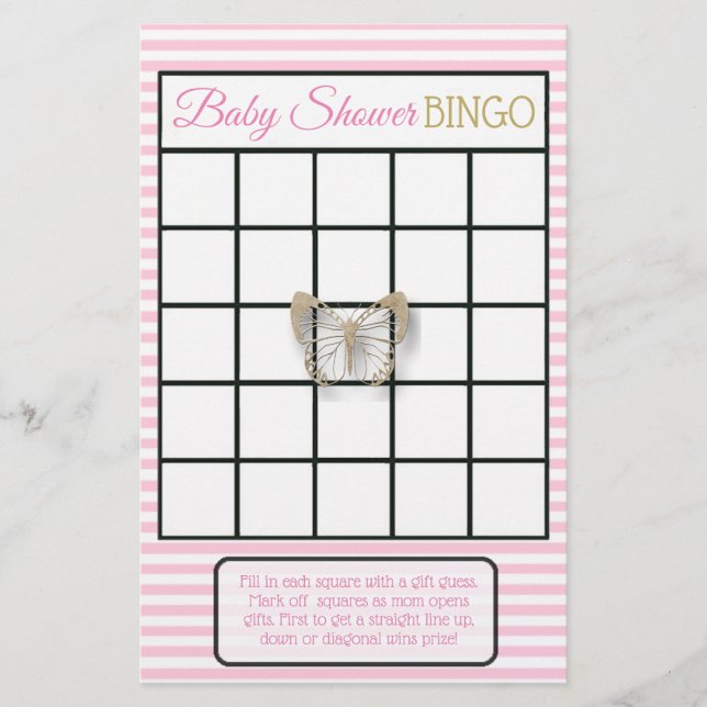 Pink & Gold Butterfly Baby Shower Games Flyer (Front)