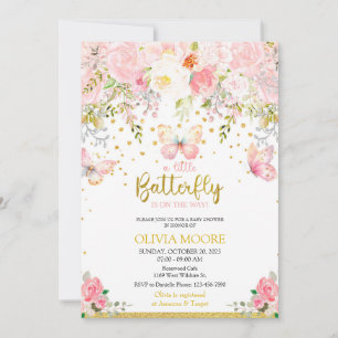 Pink & Gold butterfly baby shower invitation