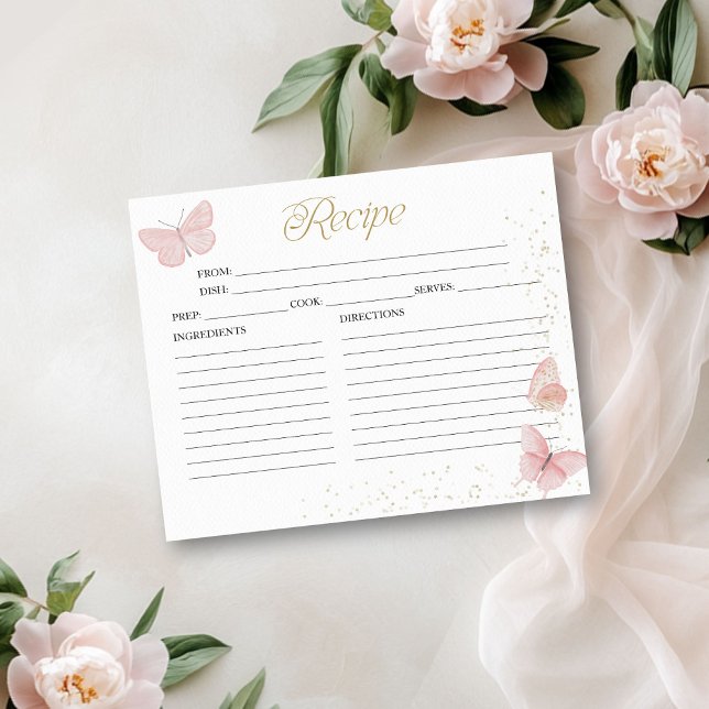 Pink Gold Butterfly Bridal Shower Recipe Cards (Creator Uploaded)