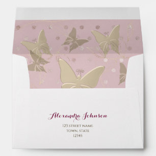 Pink Gold Butterfly Return Address Envelope