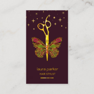 Pink Gold Butterfly Scissor Hair Stylist Salon Business Card