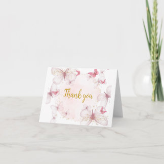 Pink Gold Butterfly thank you card