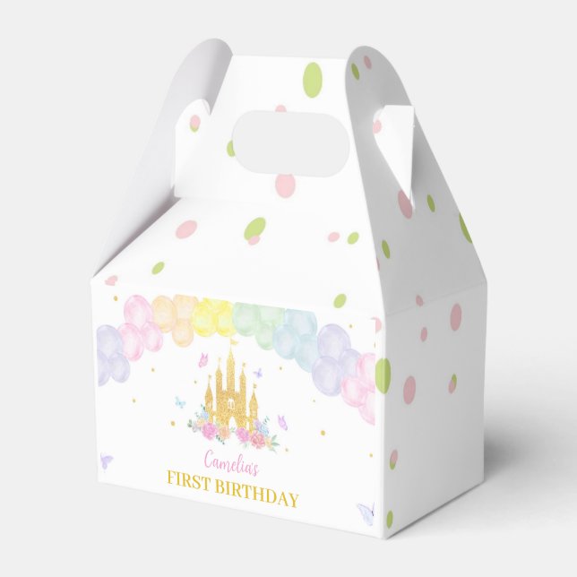 Pink Gold Castle Princess Birthday Favour Box (Front Side)