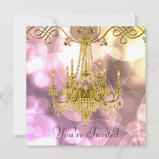 Pink Gold Chandelier All Occasion Party Invitation (Front)