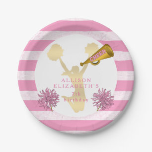 Pink Gold Cheer Cheerleader Girl Birthday Party Paper Plate
