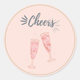 Pink Gold Cheers Champagne Glasses  Classic Round Sticker