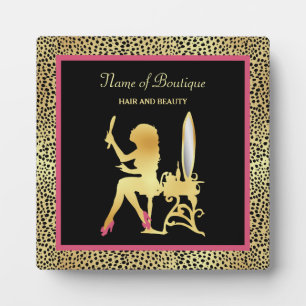 Pink Gold Cheetah Print Beauty Boutique Sign Plaque