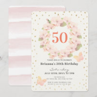 Pink & Gold Cherry Blossom Floral Adult Birthday