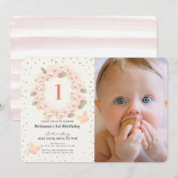 Pink & Gold Cherry Blossom Girl Photo 1st Birthday