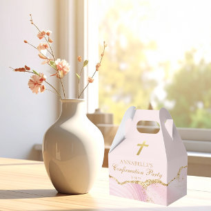 Pink Gold Christian Cross Confirmation Party Favor Box