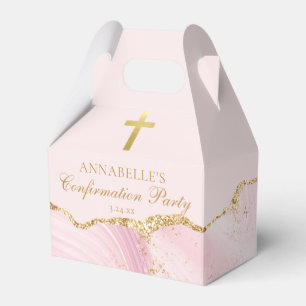 Pink Gold Christian Cross Confirmation Party Favor Box