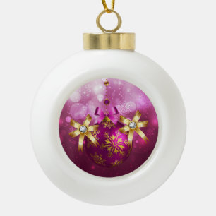 Pink & Gold Christmas Ceramic Ball Christmas Ornament
