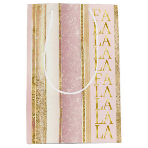 Pink Gold Christmas Fa La La Pattern#27 ID1009 Medium Gift Bag