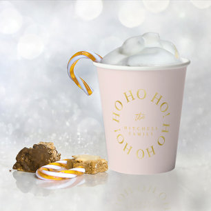 Pink Gold Christmas Ho Ho Ho ID1009 Paper Cups