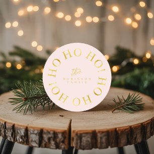 Pink Gold Christmas Ho Ho Ho ID1009 Round Paper Coaster