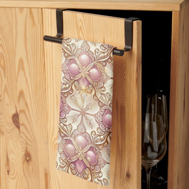 Pink Gold Christmas Merry Pattern#21 ID1009 Kitchen Towel (Thirds Fold)