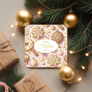 Pink Gold Christmas Pattern#12 ID1009 Square Paper Coaster