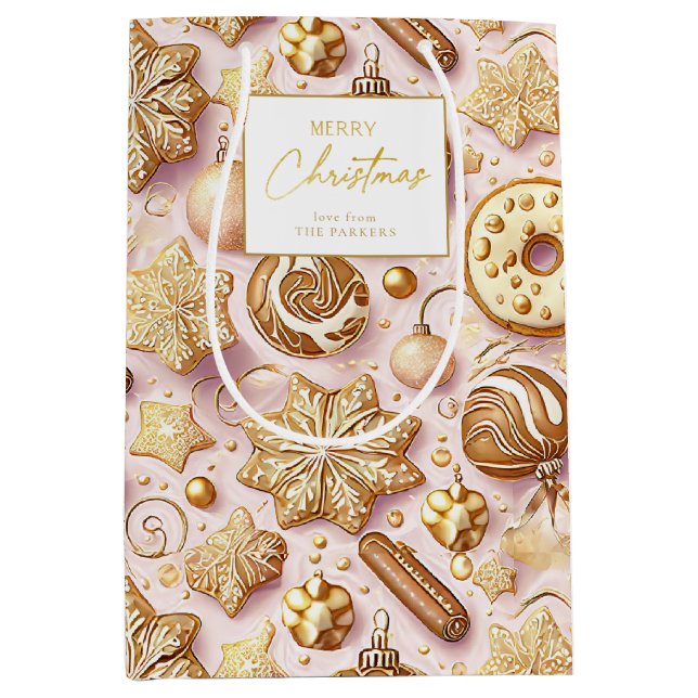 Pink Gold Christmas Pattern#12 ID1009 Wrapping Medium Gift Bag (Front)