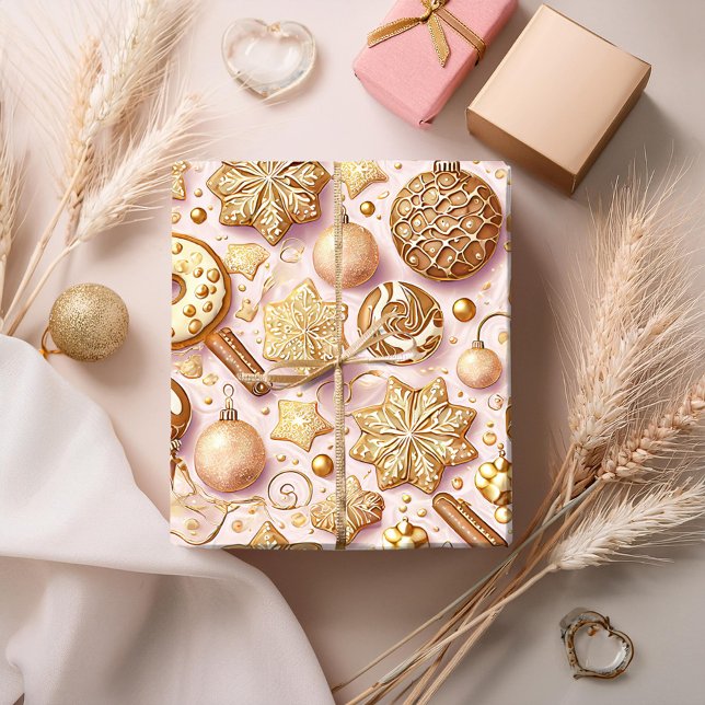 Pink Gold Christmas Pattern#12 ID1009 Wrapping Wrapping Paper (Creator Uploaded)