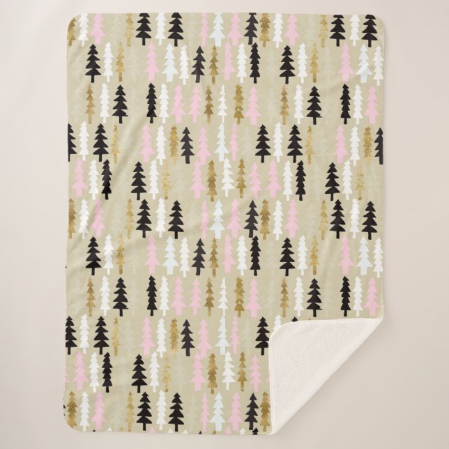 Pink & Gold Christmas Pattern Sherpa Blanket (Front)