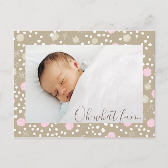 Pink & Gold Christmas Retro Pattern Photo Postcard (Front)