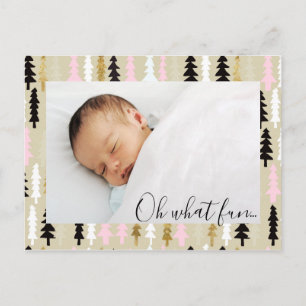 Pink & Gold Christmas Tree Pattern Photo Postcard
