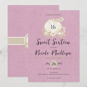 Pink Gold Cinderella Carriage Sweet 16 Party Invitation
