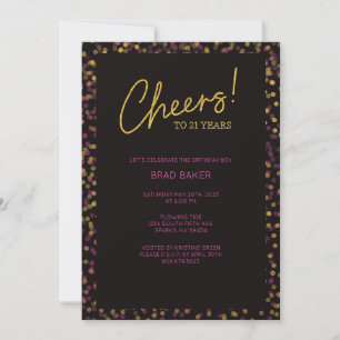 Pink & Gold Confetti 21st Birthday Invitation