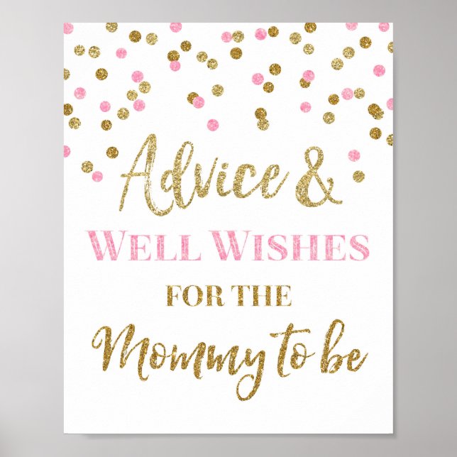 Pink Gold Confetti Advice for Mom to be Game Sign (Front)